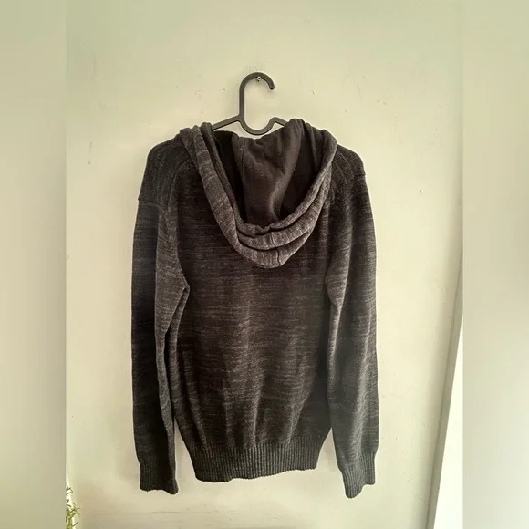 H&M L.O.G.G. dark Grey Hooded Cotton 3/4” Button Up Sweater Hoodie Small - Picture 5 of 11
